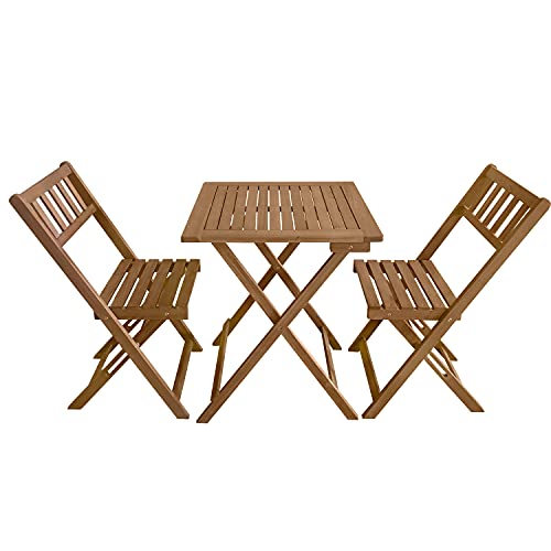 3 Pieces Outdoor Patio Furniture Set Wood Folding Patio Bistro Set Outdoor Bistro Set Table and Chairs Set with 2 Chairs and Square Table for Pool Beach Backyard Balcony Porch Deck Garden