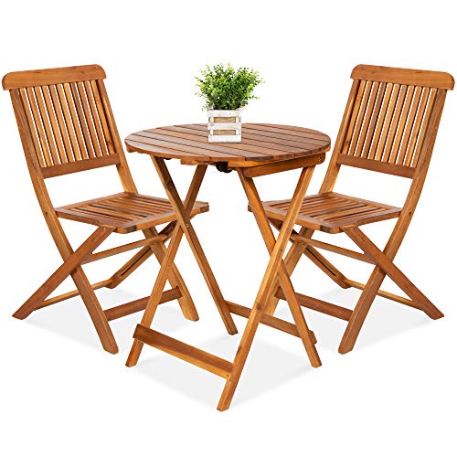 Best Choice Products 3Piece Acacia Wood Bistro Set Folding Patio Furniture for Backyard Balcony Deck w 2 Chairs Round Coffee Table Teak Finish  Natural