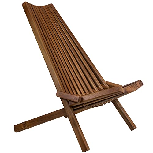 CleverMade Tamarack Folding Wooden Outdoor Chair  Foldable Low Profile Acacia Wood Lounge Chair for the Patio Porch Deck Lawn Garden or Home Furniture  Kentucky Stick Chairs  Cinnamon