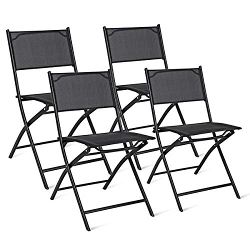 Giantex 4 PCS Folding Patio Chairs Portable Camping Chair Set RustProof Steel Frame  Space Saving Outdoor Patio Furniture for Deck Garden Pool Beach (Black)