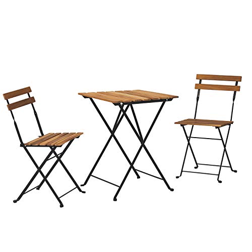 HOMPUS 3Piece Patio Bistro Set Folding Table and Chairs Wooden Weather Resistant Outdoor Furniture Sets No Assembly Needed Teak for Patio or Backyard