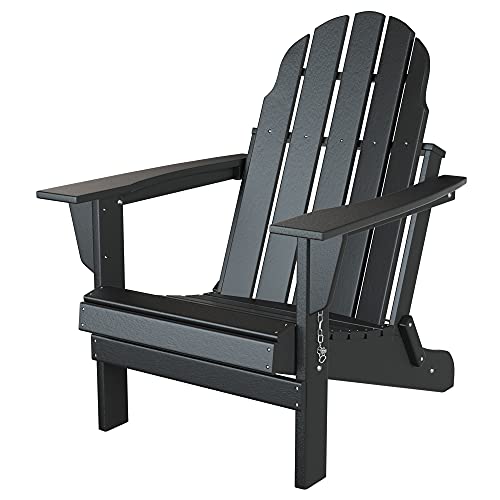 PILITO Adirondack Chair Outdoor Folding Chairs Patio Lounge Chair Weather Resistant HDPE Material Perfect for Deck Garden Backyard  Lawn Furniture Fire Pit Porch Seating Black