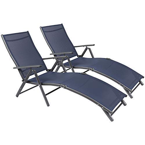 Tuoze Outdoor Chaise Lounge Chairs Patio Furniture Adjustable Folding Recliner Chair Set of 2 (Blue)