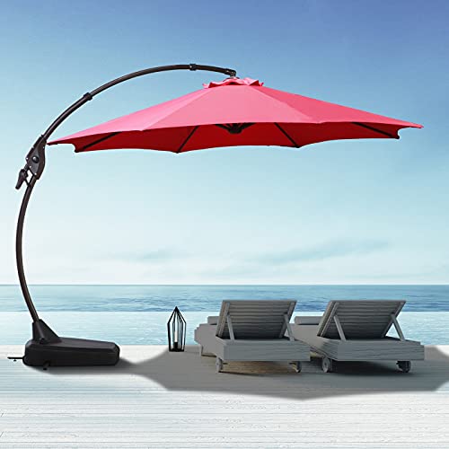 12 FT Cantilever Patio Umbrella Goognice Large Outdoor Heavy Duty Offset Hanging Umbrella with Base Aluminum Alloy Pole for Swimming Pool Garden Porch Deck Lawn Backyard and Restaurant