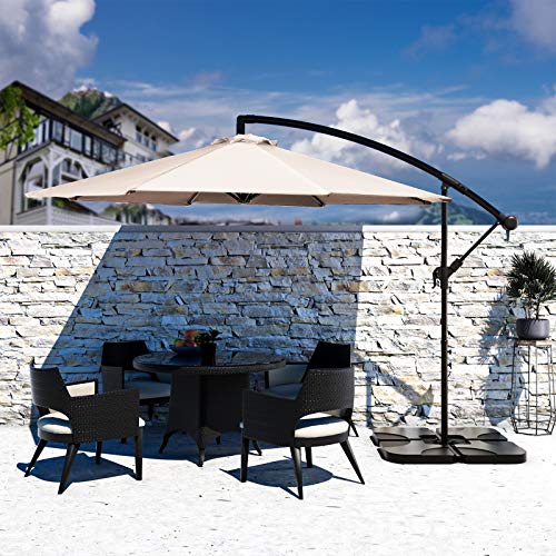 Bumblr Offset Umbrella 10ft Cantilever Hanging Patio Umbrella Large Outdoor Market Umbrellas with Crank  Cross Base UV Protected Sun Shade for Garden Lawn Deck Backyard Pool Beige