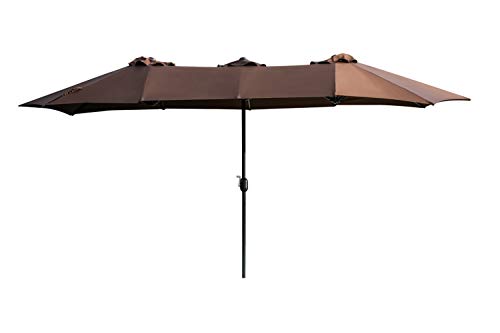 LOKATSE HOME 147 Ft Double Sided Outdoor Umbrella Rectangular Large with Crank for Patio Shade Outside Deck or Pool Brown