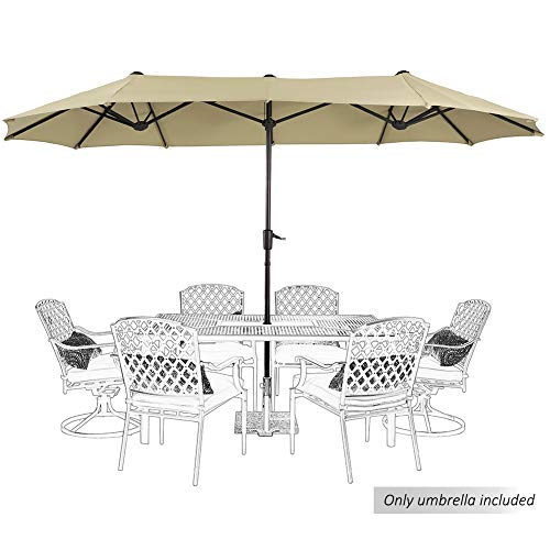 PHI VILLA 13ft Large Patio Umbrella DoubleSided Twin Outdoor Market Umbrella with Crank Beige