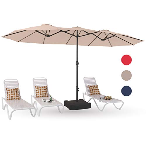 PHI VILLA 15ft Patio Umbrella DoubleSided Outdoor Market Extra Large Umbrella with Crank Umbrella Base Included (Beige)
