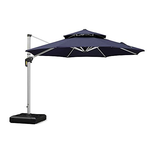 PURPLE LEAF 10 Feet Patio Umbrella Outdoor Round Umbrella Large Cantilever Umbrella Windproof Offset Umbrella Heavy Duty Sun Umbrella for Garden Deck Pool Patio Navy Blue