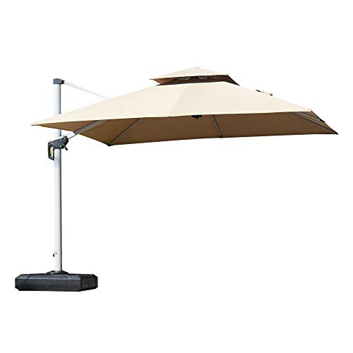 PURPLE LEAF 10ft Patio Umbrella Outdoor Square Umbrella Large Cantilever Umbrella Windproof Offset Umbrella Heavy Duty Sun Umbrella for Garden Deck Pool Patio Beige