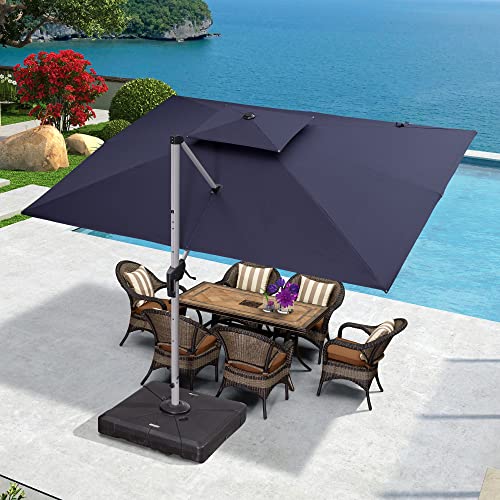 PURPLE LEAF 9 X 12 Patio Umbrella Outdoor Rectangle Umbrella Large Cantilever Umbrella Windproof Offset Umbrella Heavy Duty Sun Umbrella for Garden Deck Pool Patio Navy Blue