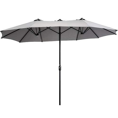 SUPERJARE 14 Ft Outdoor Patio Umbrella with 189 Inches Pole Caliber Extra Large DoubleSided Design with Crank Polyester Fabric  Gray