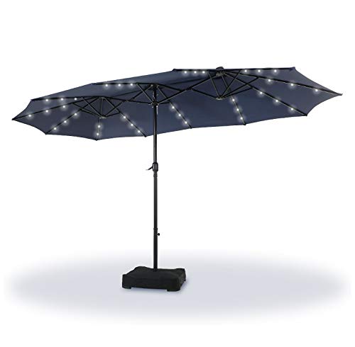 Sophia  William 15ft Patio Umbrella with Lights (Base Included) Extra Large Outdoor Doublesided Umbrella Navy