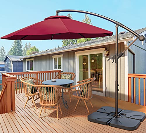 VOUA Offset Umbrella 10ft Cantilever Umbrella 8 Ribs Patio Hanging Umbrella Large Outdoor Umbrella with Crank  Cross Base for Backyard Poolside Lawn and Garden Weight Base not Include Red