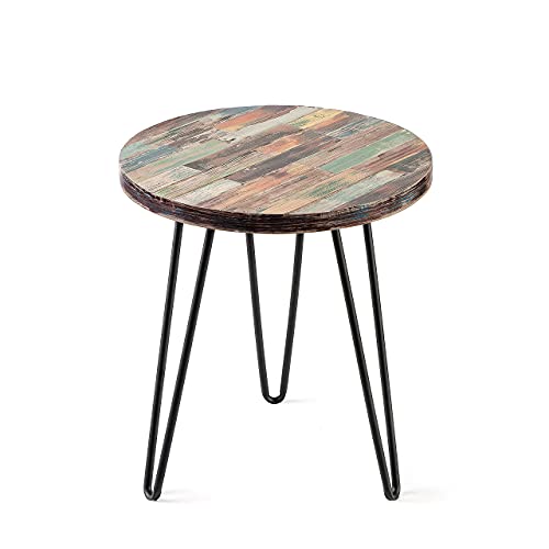Greenage Wood End Table Bedroom Round Reclaimed Wooden Side Tables for Living Room Small Spaces Patio Outdoor Sofa Bedside Coffee Table Unique Rustic Solid Hairpin Table Legs 18 x 18 x 20 Heigh