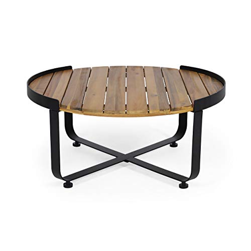 Tracy Outdoor Modern Industrial Acacia Wood Coffee Table Teak Finish Black