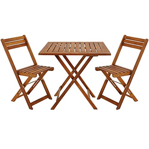 cucunu Wooden 3Piece Bistro Set  Folding Chairs and Square Adirondack Coffee Table Acacia Wood Furniture for Patio Deck Lawn Backyard Balcony Outdoor