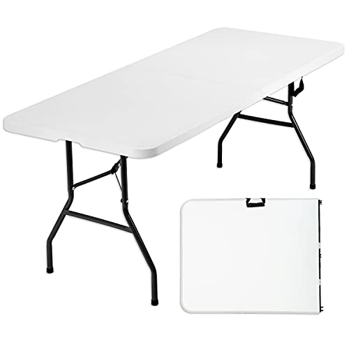 HCY 6 ft Indoor Outdoor Folding Portable Table Plastic Table Fold Up for Kitchen Picnic Party Dining Camping Wedding Lightweight TableWhite