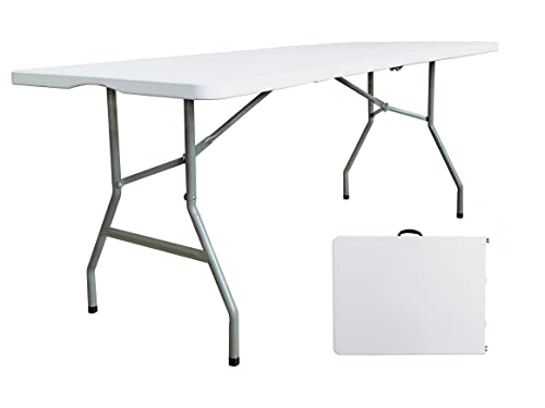 JingPieCle 6 Foot Folding Table 6ft Indoor Outdoor Plastic Portable Card Tables for Picnic Camping Party Dining FoldinHalf Heavy Duty Utility Table White (6ft)
