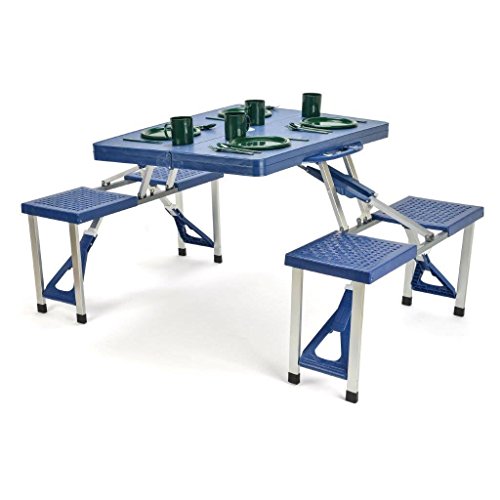 Trademark Innovations Portable Folding Picnic Table with 4 Seats Blue