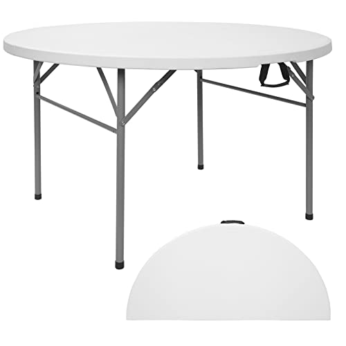 VINGLI 48 Round BiFolding Commercial Table 4 Feet Portable Plastic Dining Card Table for Kitchen or Outdoor Party Wedding Event White Granite