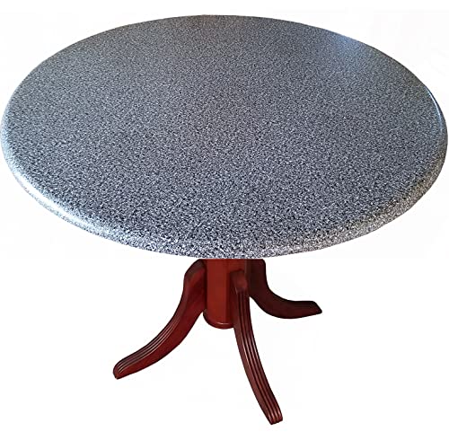 Table Cloth Round 36 to 48 Elastic Edge Fitted Vinyl Table Cover Polished Granite Dark Gray