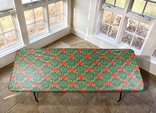 Covers For The Home Deluxe Elastic Edged Flannel Backed Vinyl Fitted Table Cover  Holly  Banquet  5 x 30