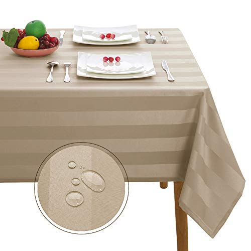 Hiasan Striped Rectangle Tablecloth Waterproof  Stain Resistant Spillproof Washable Fabric Jacquard Oblong Table Cloth for 8 Foot Dining Table Banquet and Outdoor Picnic Khaki 54 x 108 Inch