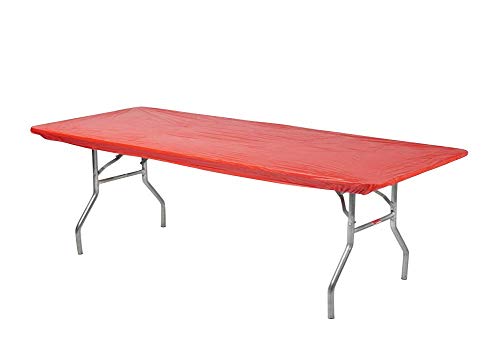 Kwik Covers 8 Rectangular Plastic Table Covers 30 x 96 (8 Feet) Bundle of 10  Indoor or Outdoor Fitted Table Covers for Banquet Tables (10 Pack Red)
