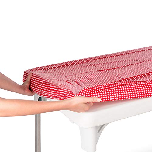 TopTableCloth Vinyl Tablecloth Plastic Red and White Checkered Tablecloths 24 x 48 inch Fitted Table Cloths for 4 Foot Elastic tablecloths Rectangular Holiday Picnic Table Covers for Folding Table