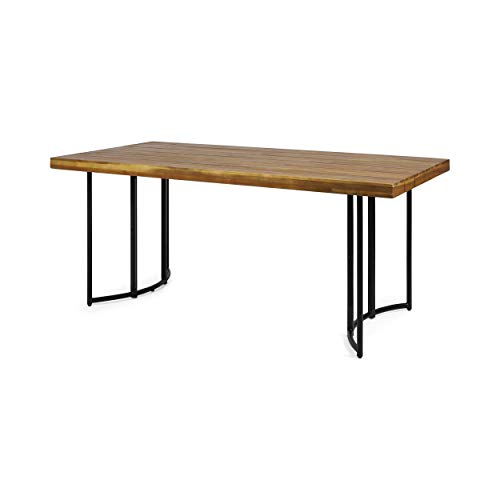 Christopher Knight Home 312923 Samuel Outdoor Modern Industrial Acacia Wood Dining Table Teak and Black