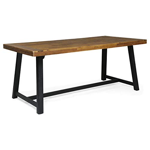 Great Deal Furniture Toby Outdoor Acacia Wood Dining Table Sandblast Teak Finish and Black