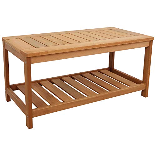 Sunnydaze Meranti Wood Outdoor Coffee Table with Teak Oil Finish  Outside Wooden Furniture Patio Deck Porch Balcony Garden and Backyard Furniture  35Inch