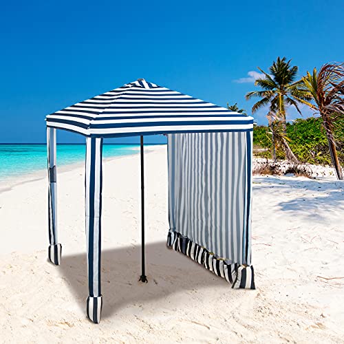 EAGLE PEAK 6 x 6 Portable Easy Setup Umbrella Canopy 20 Beach Cabana Instant Shelter w Privacy Sunwall (BlueWhite)