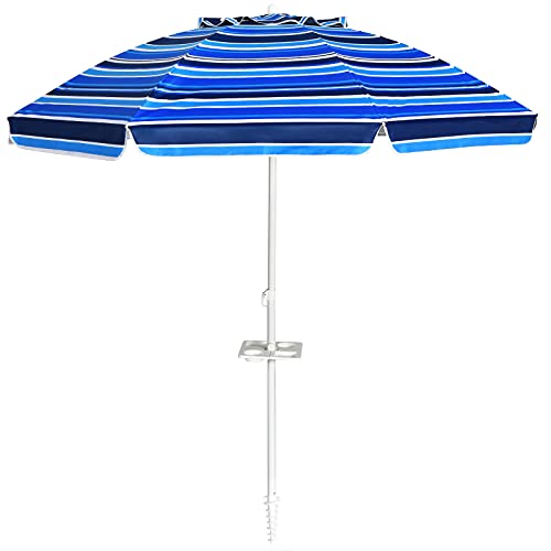 Giantex 72 Ft Beach Umbrella Patio Sunshade Umbrella with Sand Anchor  Cupholder Solid Steel Pole Carrying Bag Portable Sun Shelter Suitable for Seaside Backyard Poolside Market Entrance (Navy)