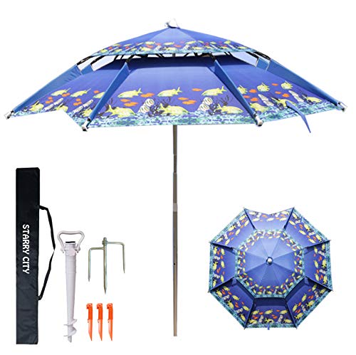 STARRY CITY Beach Umbrella UV Protection 72 ft Sun Shade Shelter Portable Fishing umbrella with Fabric Carry Bag Sand Anchor for Garden Beach Outdoor (Blue ocean 72ft)