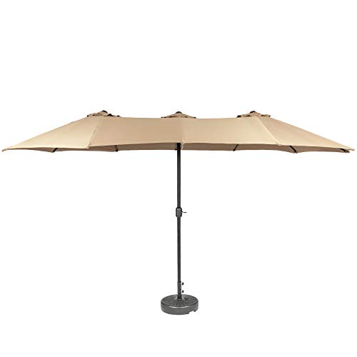 SUNCROWN Patio Double Sided Umbrella Outdoor Large Rectangular Sun Shelter Outdoor Market Twin Umbrella with Crank Handle and 12 Ribs for Garden Deck Beach Backyard (Beige)