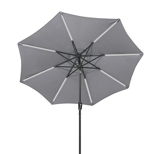 Tangkula 9ft Patio Umbrella Outdoor Tilt Umbrella Lawn Garden Balcony Sunshade Tent Rain Shelter Patio Furniture with Solar Led Light(Grey)