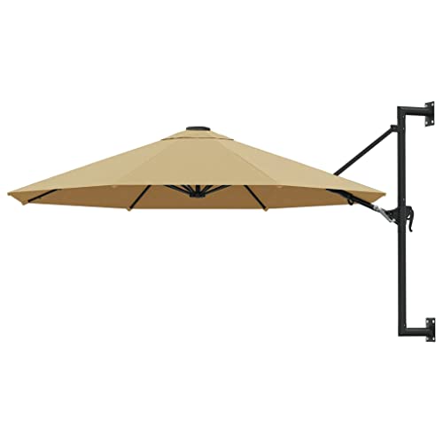 vidaXL WallMounted Parasol with Metal Pole Garden Patio Balcony Backyard Terrace Beach Courtyard Sun Shelter Sunshade Umbrella 1181 Taupe