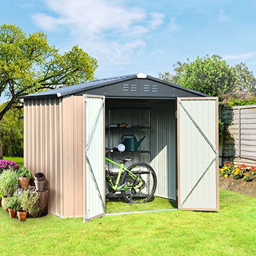 8x6 FT Storage Sheds Outdoor Utility Steel Tool Sheds for Garden Backyard Lawn Large Patio House Building with Lockable Door (Dark Grey)