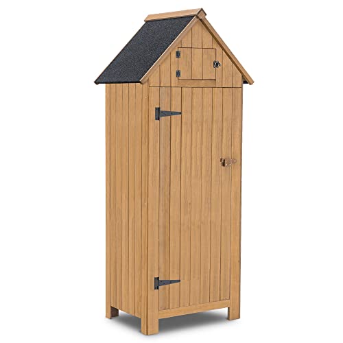 Mcombo Outdoor Storage Cabinet Tool Shed Wooden Garden Shed Organizer Wooden Lockers with Fir Wood (70) 0770 (Natural)