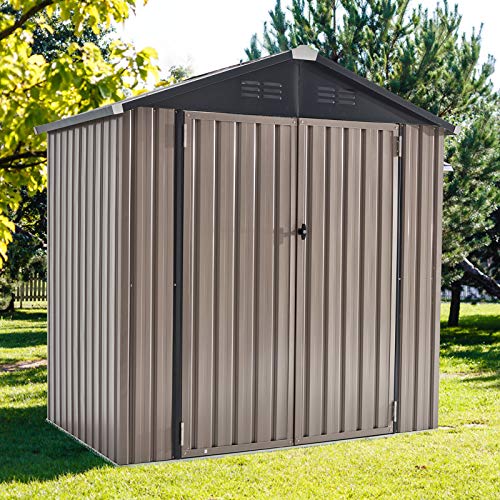 UMAX 6 x 4 Outdoor Metal Storage Shed Steel Garden Shed with Double Lockable Doors Tool Storage Shed for Backyard Patio Lawn