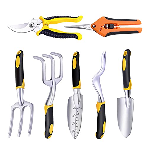 YOMEJIA Garden Tools for GardeningGarden Tools Set7 Pieces Gardening Hand ToolsHeavy Duty Outdoor Gardening Work Set with Garden ShearsGardening Kit