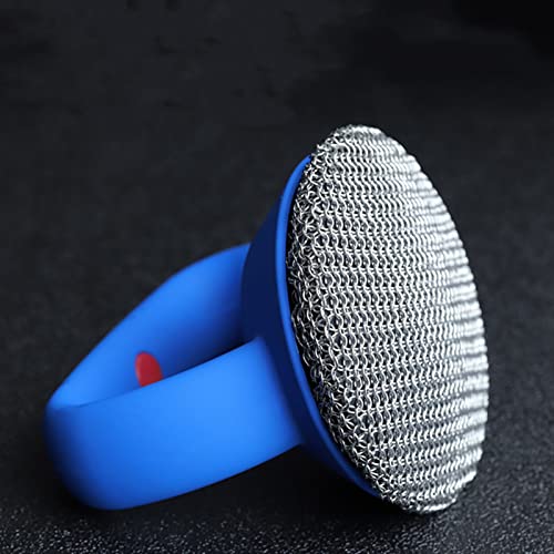 Cast Iron Scrubber，Upgraded Chain Armor Scrubber 316 Stainless Steel Metal Scraper Brush for Cast Iron PotGrills and Griddles（Blue）