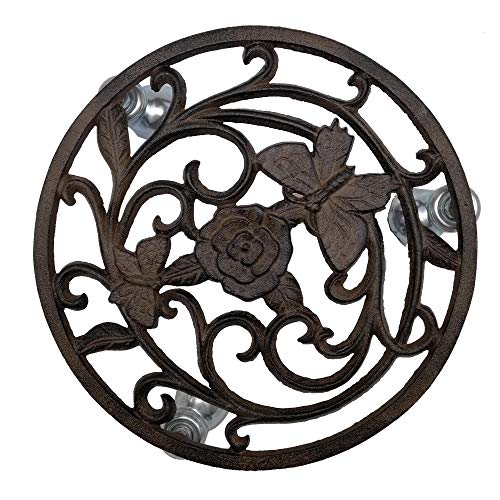 Comfy Hour Rustic Style Collection Cast Iron Butterfly Flower Garden Plant Trolley Flowerpot Holder