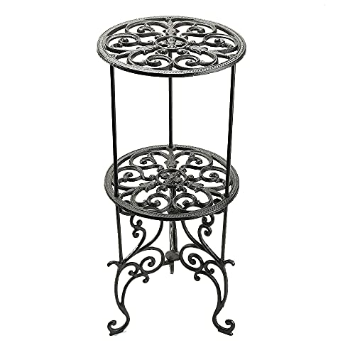 Sungmor Heavy Duty Cast Iron Potted Plant Stand26Inch 2 Tiers Metal Planter RackDecorative Flower Pot HolderVintage  Rustic Style Indoor Outdoor Garden Pots Container Supports