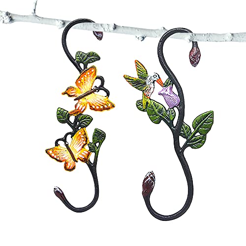 Sunnayc Heavy Duty S Hooks Pack of 2 Large Cast Iron Plant Hangers Metal Decorative Painted Hooks for Hanging Outdoor Indoor Garden Planters Flower Baskets Pots Bird Feeders Wind Chimes (Type2)
