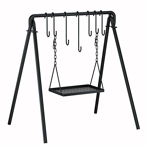 38 Grill Swing Large Campfire Grill Stand w6 Hooks Cast Iron BBQ Grill Campfire Cooking Stand Cookware Hanging Rack Outdoor Picnic Camping Bonfire Party Barbecue Set for Cookware  Dutch Oven