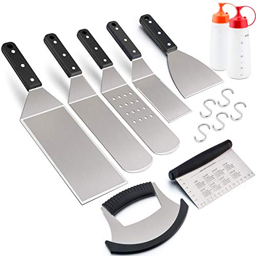 Leonyo 14 PCS Griddle Grill Accessories Stainless Steel BBQ Metal Spatulas Set Grilling Tools Kit for Barbecue Flat Top Cast Iron Hamburger Cooking Camping Indoor  Outdoor