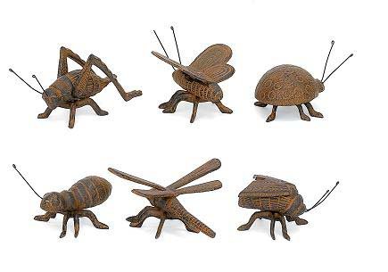 Set of 6 Cast Iron Good Luck Flower Garden Bugs Patio